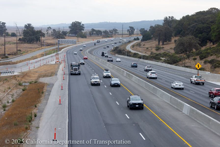 Cars traveling Southbound on US 101 as work continues as Part of Marin Sonoma Narrows B7 Project in Marin County.