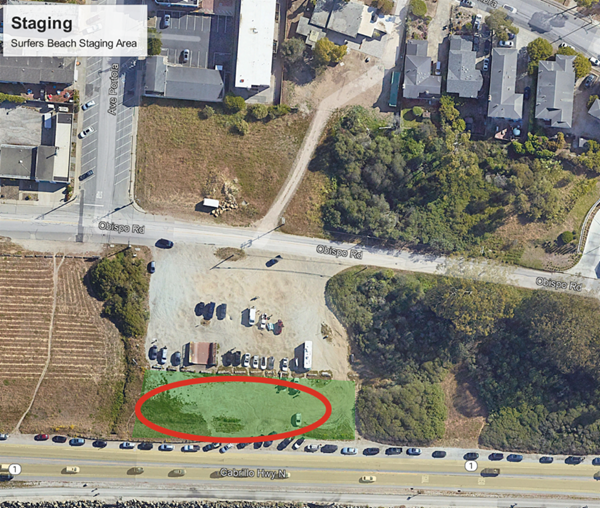 Caltrans Right-of-Way east of Surfers Beach which will be utilized as a staging area for the project on State Route 1.