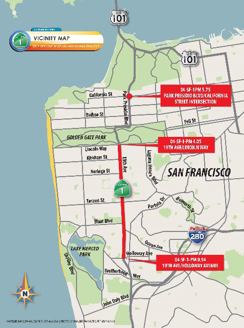 Map of the 19th Avenue Rehabilitation Project, a major effort to restore and improve one of San Francisco’s busiest corridors.