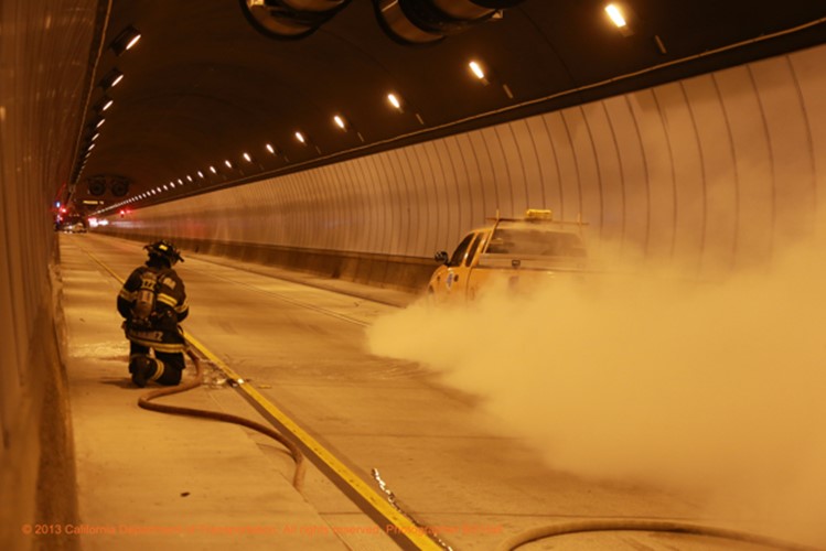 Caltrans and first responders at State Route 1-Tom Lantos (Devil’s Slide) Tunnels Annual Emergency Response Drill.