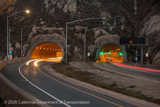 State Route 1-Tom Lantos (Devil’s Slide) Tunnels entrance and exit.