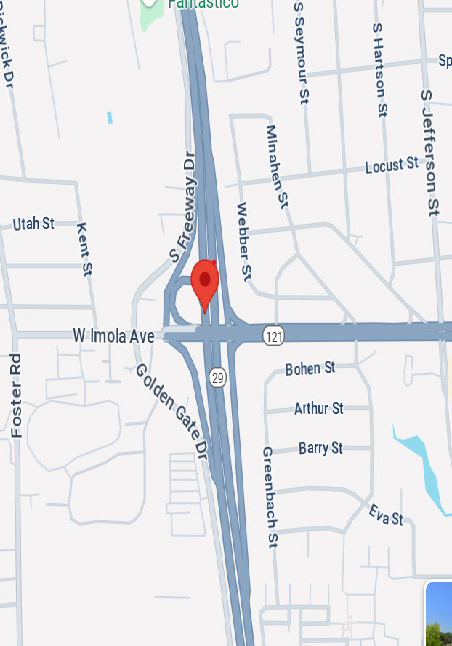 Map location of Lane Closure on Northbound State Route 29 at Napa River Bridge.