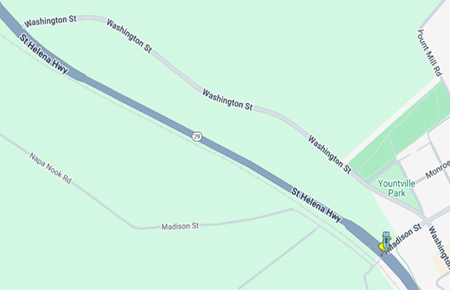 Map showing State Route 29 from Madison Street to Washington Street in Napa County.