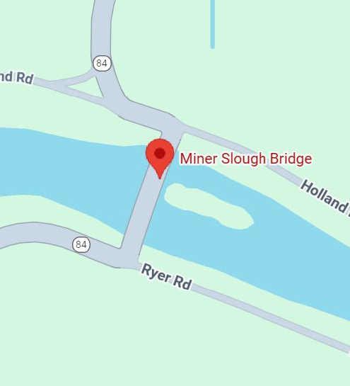 Map location of where a 12 Hour Full Closure of Minor Slough bridge.