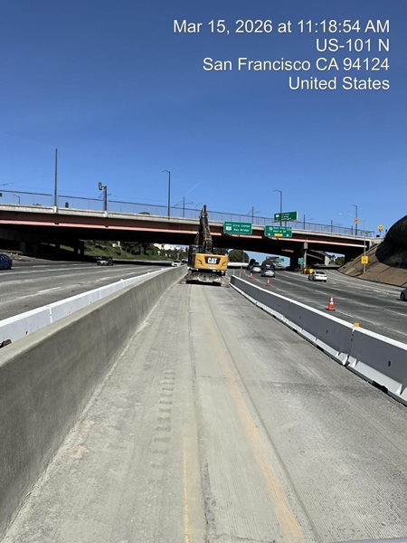 The newly installed median on US 101 in San Francisco on March 15, 2026.