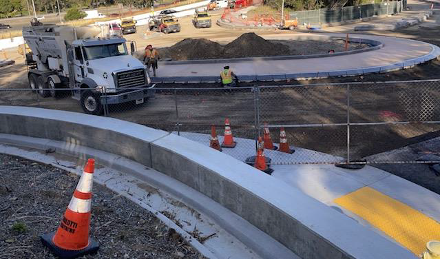 Caltrans working on a roundabout on Manuel T. Freitas Parkway as Part of Roundabout Project in City of San Rafael.