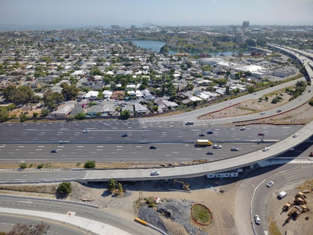 Aerial view of US-101 in San Mateo where the U.S. 101 (San Mateo County) Multi-Asset Rehabilitation & Roadside Safety Project will take place.