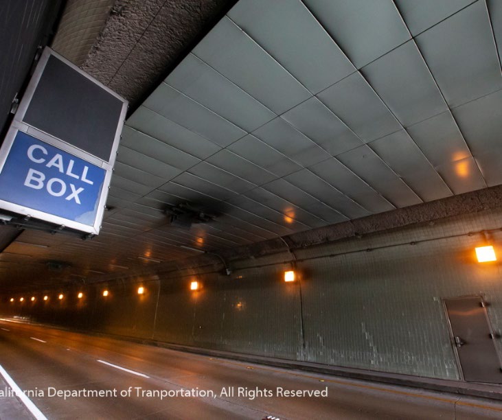 Inside one of the bores of the Caldecott Tunnel on State Route 24.