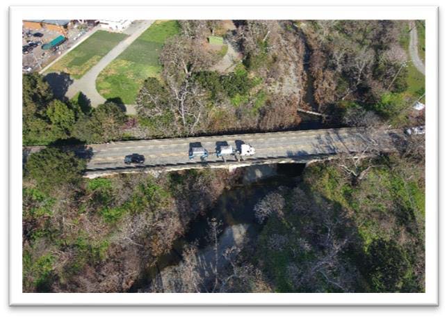 Aerial view of the Arroyo de la Laguna Bridge on State Route 84 (Niles Canyon Road) near Sunol in Alameda County.
