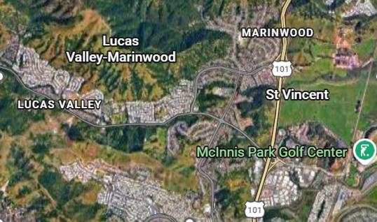 Map location of tree trimming/tree removal Project to Continue in Marin County in August along US-101 in San Rafael