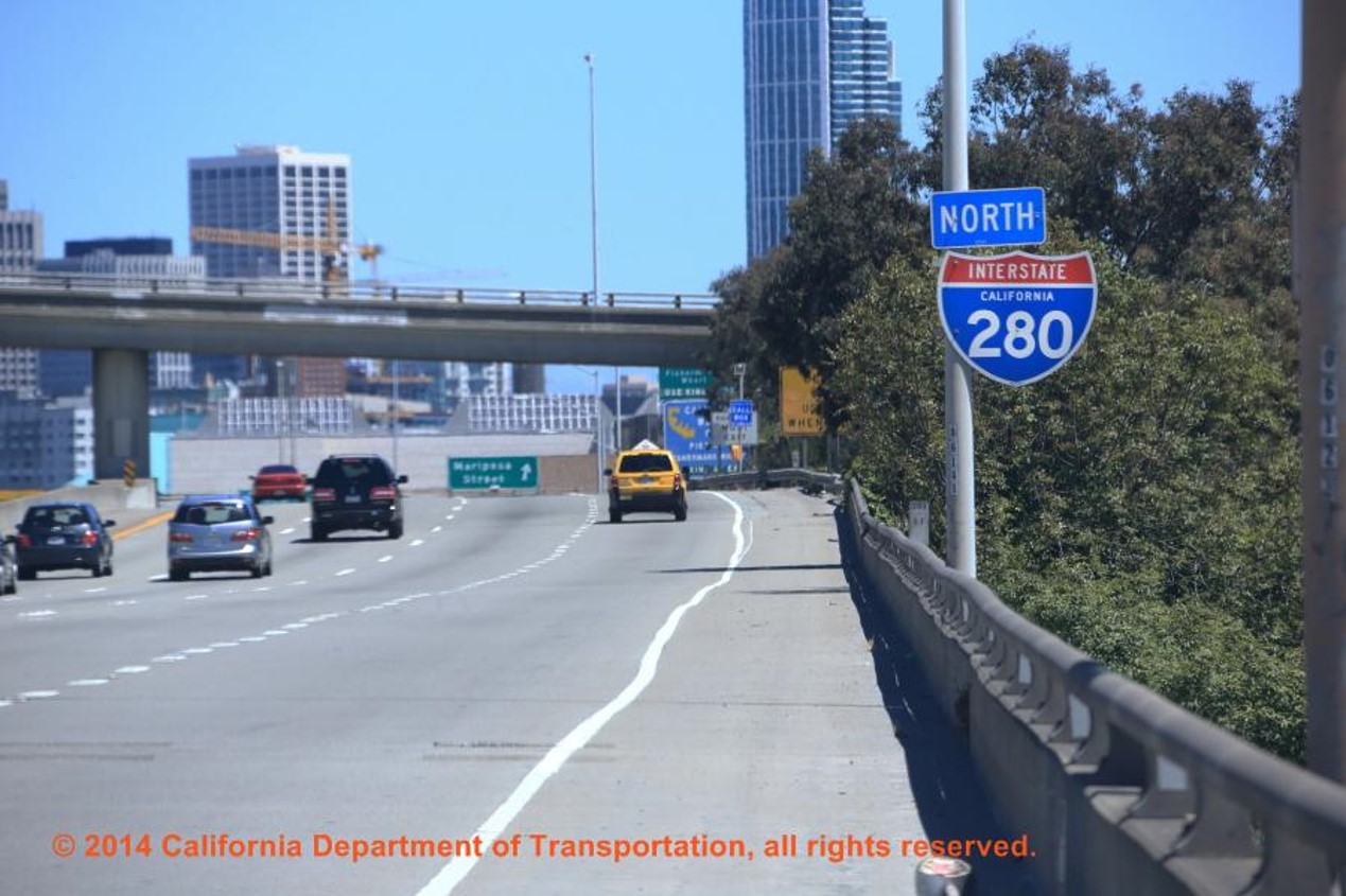 Cars travelling Northbound on Interstate 280.