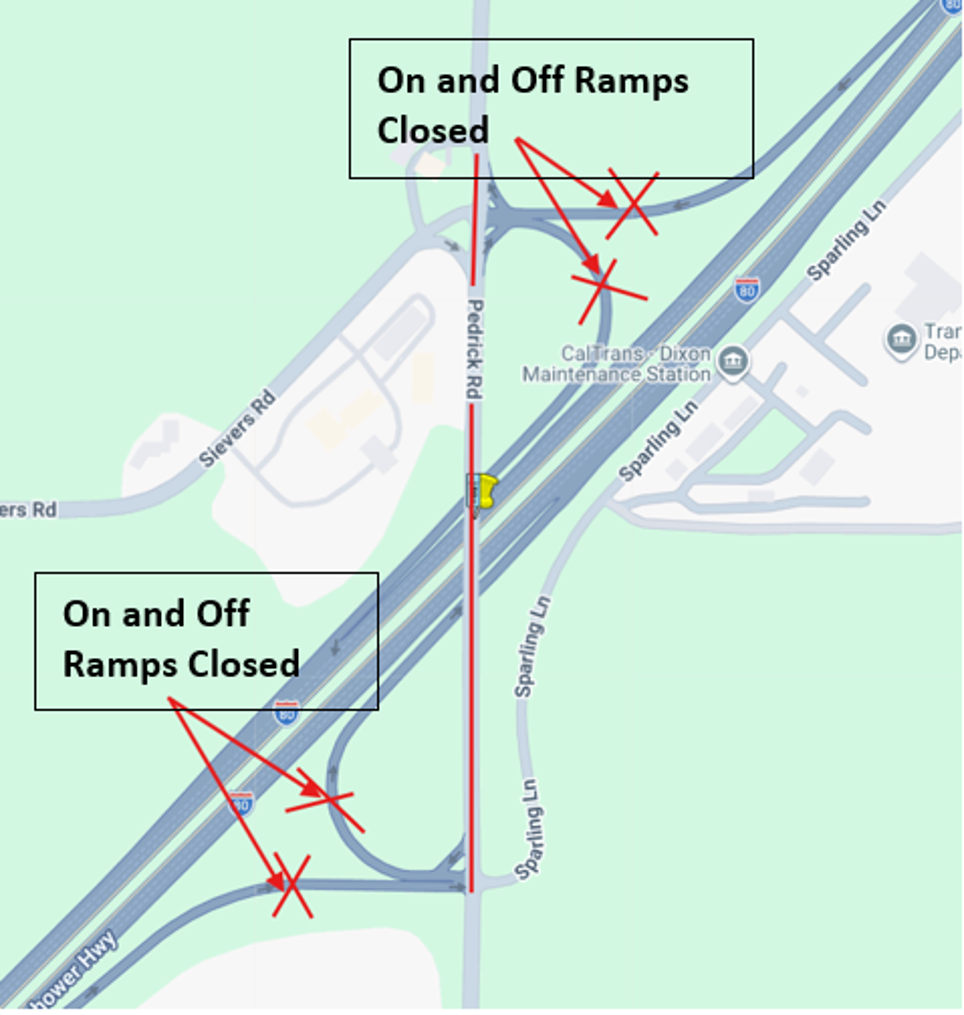 Caltrans construction work on State Route 113 will have extended work to Pedrick Rd. and to the on and off ramps to interstate 80. Detour routes are listed in the advisory.