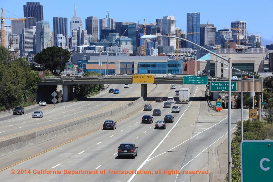 Interstate 280 in San Francisco at the exit for Mariposa Street.