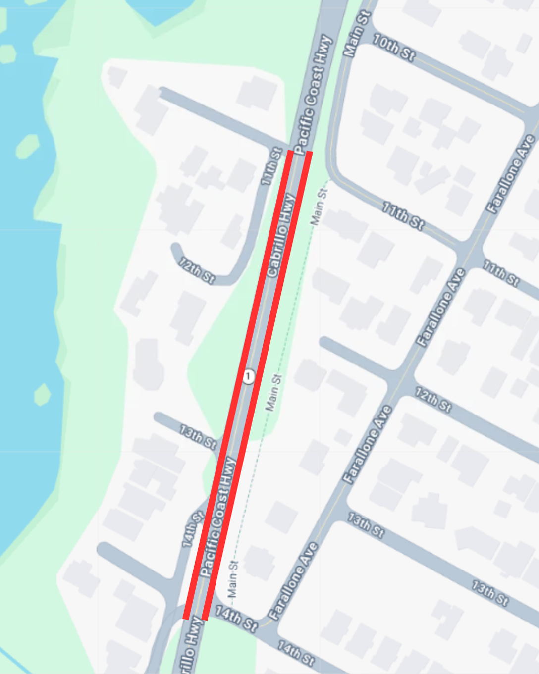 Map of where Slide Repair Work to Begin on State Route 1 in Montara.