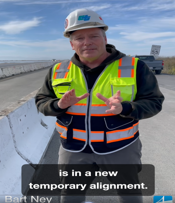 Screenshot of YouTube video showing Caltrans PIO office chief Bart Ney standing on SR-37 near Vallejo.