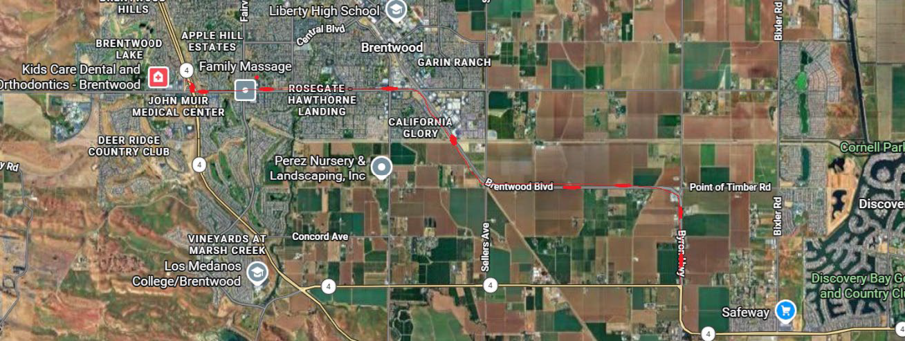 Detour map Westbound SR-4 Travelers: Detour begins at Byron Highway left on Brentwood Blvd., left on Balfour Rd., right on to westbound SR-4.