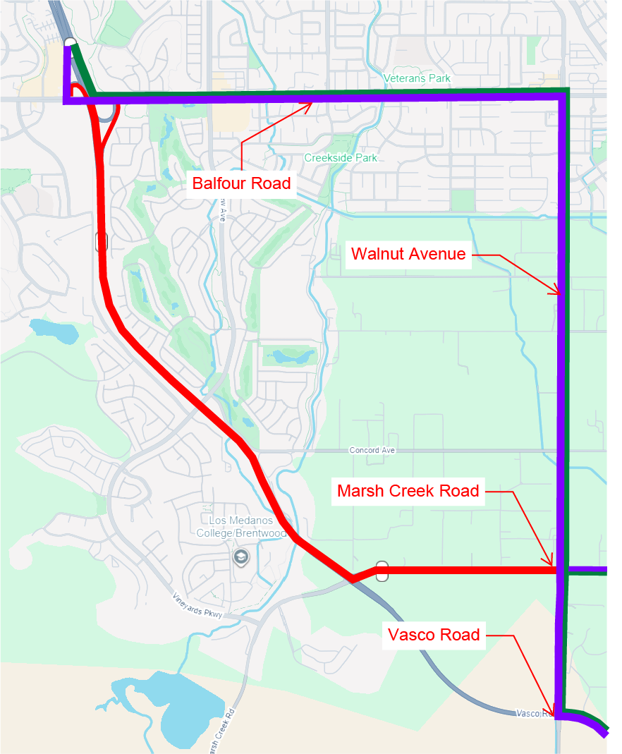 SR-4 Closure between Balfour Road to Walnut Boulevard Detour Map. Detour westbound from Vasco Rd. Make a right on Walnut Blvd; Turn left on Balfour Rd; Take the WB Hwy 4 onramp.  Detour westbound from Byron and Discovery Bay: Turn right on Walnut Blvd; Turn left on Balfour Rd; Take the WB Hwy 4 onramp. Detour eastbound to Livermore. Exit EB Hwy 4 on Balfour Rd; Turn right on Walnut Blvd; Left turn on Vasco Rd. Detour eastbound to Byron and Discovery Bay: Exit EB Hwy 4 on Balfour Rd; Turn Left on Balfour Rd; Turn right on Walnut Blvd; Turn right on Marsh Creek Road.