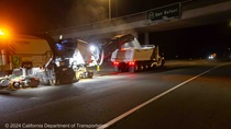 Caltrans removes the old roadway surface on westbound State Route 37 in Solano County on the night of April 19, 2024.