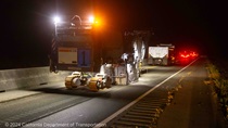 Caltrans crews perform grinding work on westbound State Route 37 in Solano County on the night of April 26, 2024.