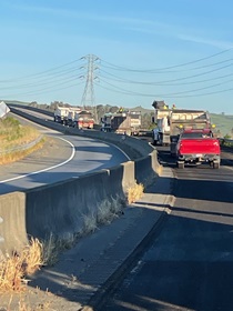 A Caltrans crew works on westbound State Route 37 as part of the State Route 37 Pavement Project in Solano County on April 27, 2024.