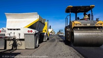 Caltrans crews work to repave westbound State Route 37 in Solano County on April 27, 2024.