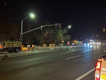 Cones and barriers are used to close lanes for the closure of eastbound State Route 37 on May 10, 2024.
