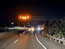 Cones and signs are used to alert drivers of the closure of eastbound State Route 37 on May 10, 2024.