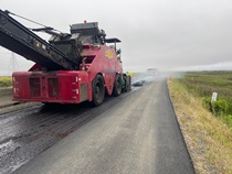 Caltrans paving equipment on eastbound State Route 37 on May 12, 2024.