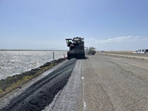 Caltrans paving equipment and crew working on eastbound State Route 37 on May 18, 2024.