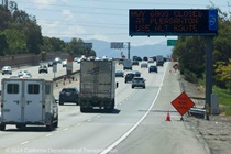 Signage warns motorist traveling southbound on Interstate 680 of a closure at Pleasanton on April 27, 2024.