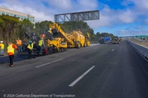 Caltrans crews repave southbound Interstate 680 near Pleasanton on April 28, 2024.
