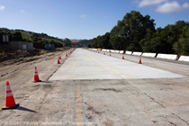 Cones show where new pavement has been installed on southbound Interstate 680 on April 28, 2024.