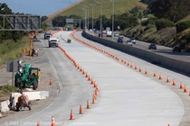 Cones show where new pavement has been installed on southbound Interstate 680 on April 28, 2024.