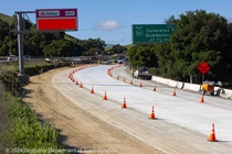 Cones show where new pavement has been installed on southbound Interstate 680 to the north of the intersection with westbound State Route 84 on April 28, 2024.