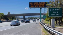 Message sign alerts drivers on southbound Interstate 680 in Contra Costa County of the freeway closure ahead.  
