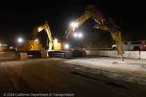 Caltrans uses equipment to begin removing the old road surface on Interstate 680 on the night of May 31, 2024.