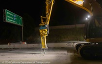 Caltrans uses equipment to remove the old road surface on southbound Interstate 680 on the night of May 31, 2024.