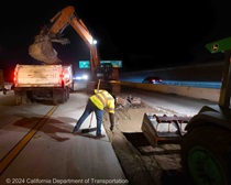 Caltrans uses equipment to remove the old road surface on southbound Interstate 680 on the night of May 31, 2024.