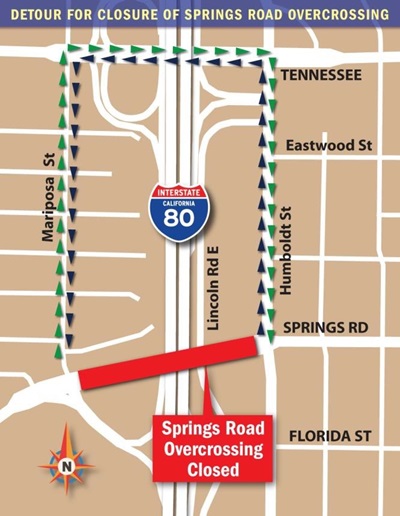 SPRINGS ROAD BRIDGE CLOSED AT INTERSTATE 80 