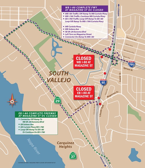  I-80 Overnight Highway Closure Between I-780 and Carquinez Bridge Toll Plaza in Vallejo map