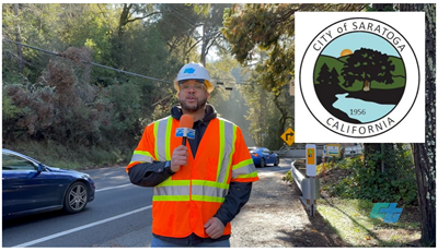 Picture of a Caltrans employee standing in front of Saratoga Creek Bridge.