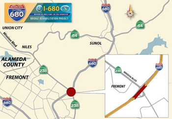 Project location map showing the location of SR-238 and I-680 near Fremont in Alameda County.