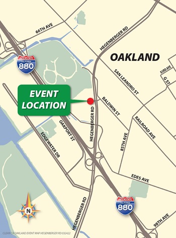 Map showing the location of the Alameda County District Attorney's Clean Streets Initiative event.