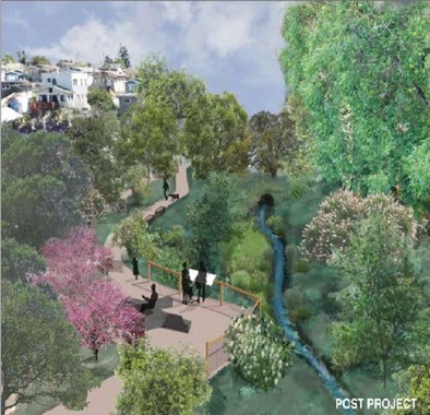 Image showing a rendering of what the Courtland Creek Restoration Project space will look like following completion in Oakland, California.