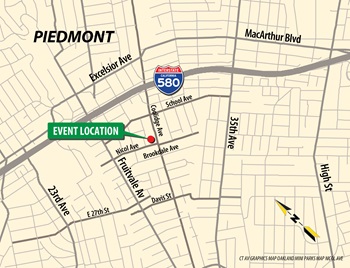Map showing the location of an Oakland Mini Parks Beautification Project event.