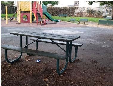Picture showing the current conditions of a park that will be upgraded as park of the Oakland Mini Parks Beautification Project.