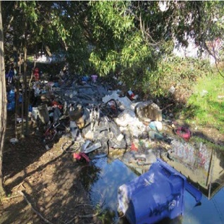 Image for the City of Richmond's Communities Clean Collaborative local grant project. Image shows a park with trash that would be cleaned as part of the project.