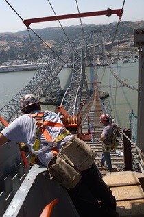 Construction of the westbound span of the Carquinez Bridge.