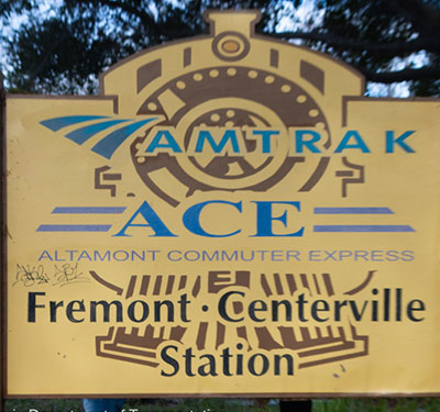 Image of the Fremont -Centerville Amtrak station sign.