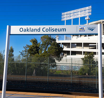 Oakland Coliseum Amtrak Sign.